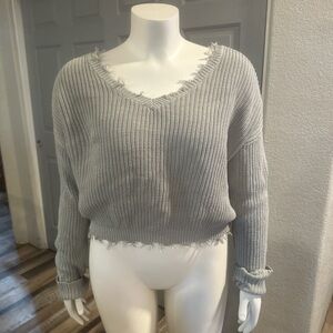 Jessica London Heather Gray V-Neck Sweater